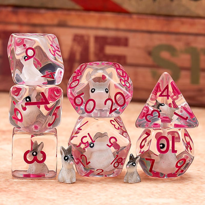 weyano Bunny DND Animal Resin D&D Dice Set, 7pcs Polyhedral Dice (D4, D6, D8, D10, D12, D20, D%) for Dungeons and Dragons, RPG, MTG, Role Playing Games - Image 2